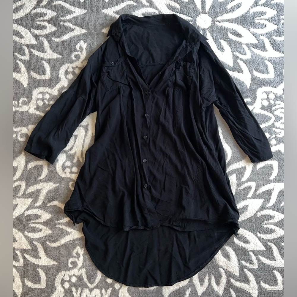 2X Women’s Long Black Button Down Up Shirt